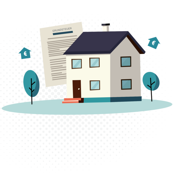 Grafik eines Hauses und eines Vertrages