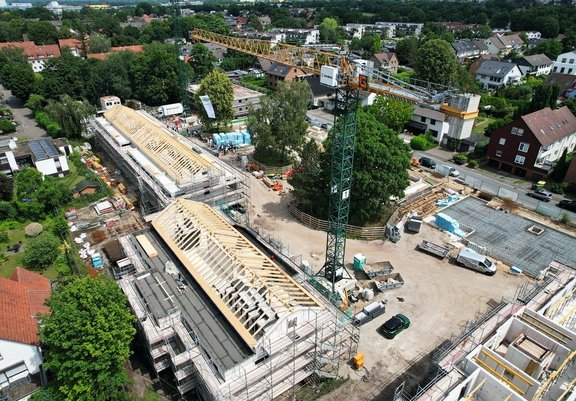Ansicht von oben auf Baustelle